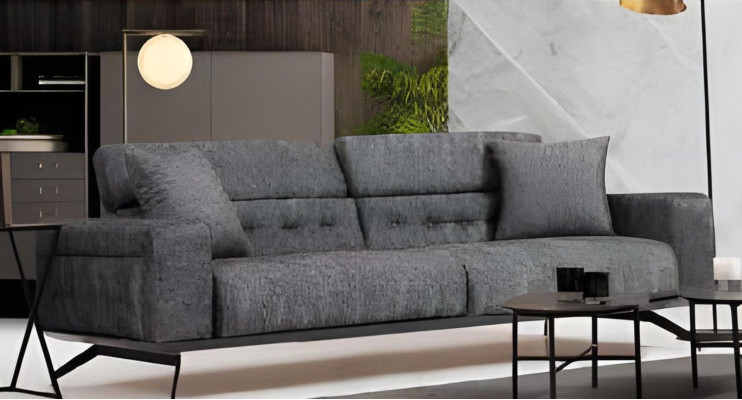 Wohnzimmer Schwarz-Graue Couchgarnitur Moderner 3-Sitzer Sessel Zweisitzer