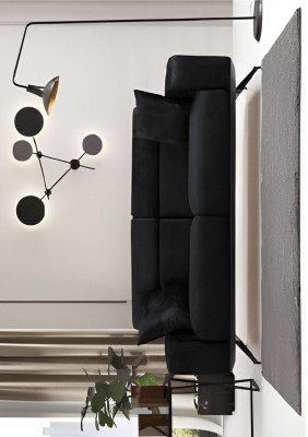 Wohnzimmer Schwarz-Graue Couchgarnitur Moderner 3-Sitzer Sessel Zweisitzer