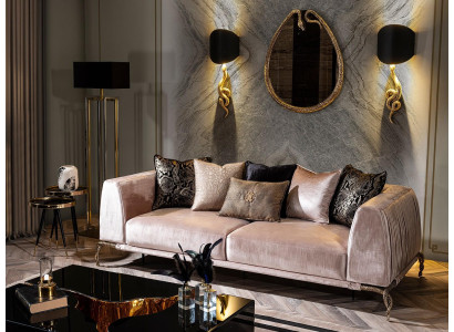Wohnzimmer Set Möbel Einrichtung Polster Möbel Lampe Spiegel Hocker Sofa 7tlg