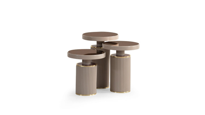 Beistelltisch 3x Set beige Wohnzimmertisch Rund Satztisch Modern Luxus Neu