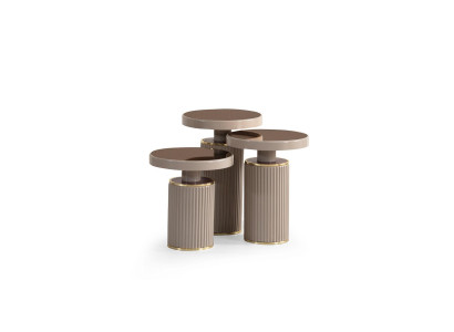 Beistelltisch 3x Set beige Wohnzimmertisch Rund Satztisch Modern Luxus Neu