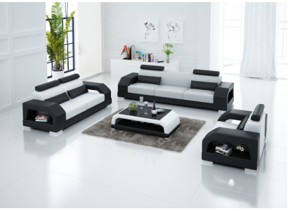 Ledersofa Couch Wohnlandschaft 3+2+1 Sitzer Garnitur Design Modern Sofa USB LED