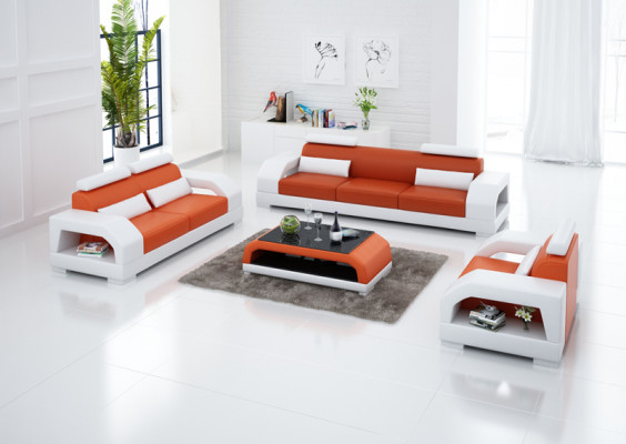 Ledersofa Couch Wohnlandschaft 3+2+1 Sitzer Garnitur Design Modern Sofa USB LED