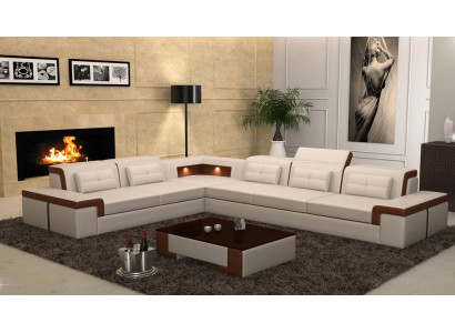 Ledersofa Couch Wohnlandschaft Ecksofa Eck Garnitur Design Modern Sofa mit USB