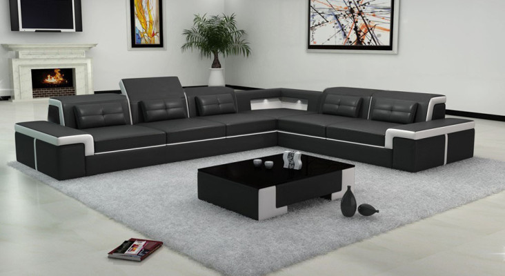 Ledersofa Couch Wohnlandschaft Ecksofa Eck Garnitur Design Modern Sofa mit USB