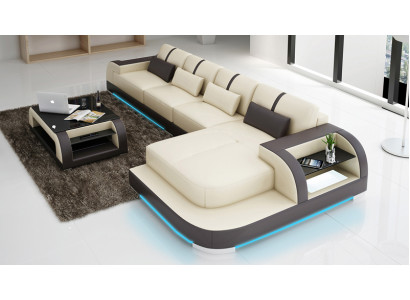 Ledersofa Couch Wohnlandschaft Ecksofa Eck Garnitur Design Modern Sofa LED USB