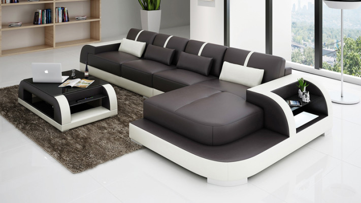 Ledersofa Couch Wohnlandschaft Ecksofa Eck Garnitur Design Modern Sofa LED USB