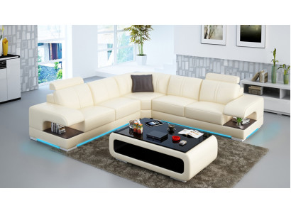 Ledersofa Couch Wohnlandschaft Ecksofa Eck Garnitur Design Ecksofa Sofa mit USB