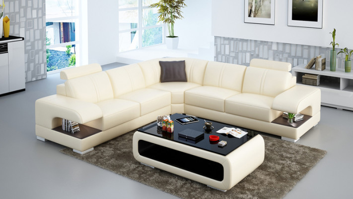 Ledersofa Couch Wohnlandschaft Ecksofa Eck Garnitur Design Ecksofa Sofa mit USB