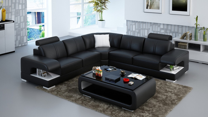 Ledersofa Couch Wohnlandschaft Ecksofa Eck Garnitur Design Ecksofa Sofa mit USB