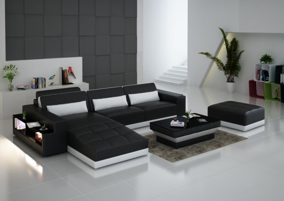 Ledersofa Couch Wohnlandschaft Eck Garnitur Design Modern Sofa mit USB Ecksofa