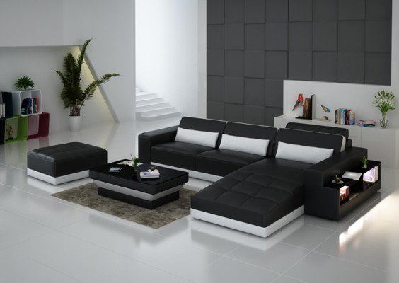Ledersofa Couch Wohnlandschaft Eck Garnitur Design Modern Sofa mit USB Ecksofa
