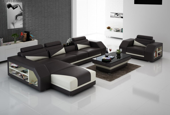 Ledersofa Couch Wohnlandschaft Ecksofa + Sessel Eck Design Modern Sofa LED USB