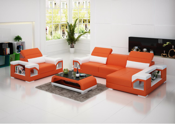 Ledersofa Moderne Couch Wohnlandschaft Ecksofa Sessel Set Garnitur Sofa mit USB