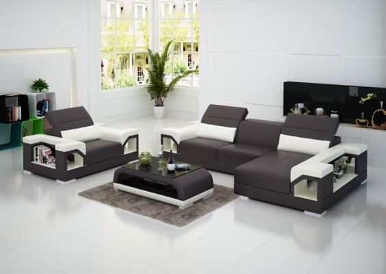 Ledersofa Moderne Couch Wohnlandschaft Ecksofa Sessel Set Garnitur Sofa mit USB
