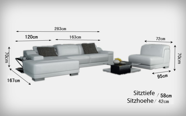 Ledersofa mit USB Sofa Couch Wohnlandschaft Ecksofa Eck Garnitur Design + Sessel