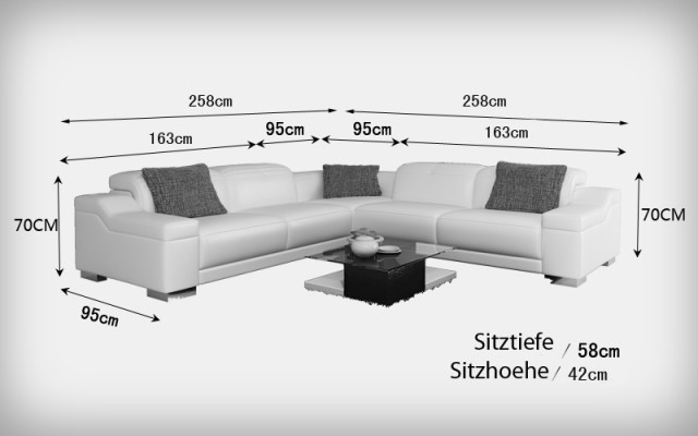 Ledersofa mit USB Sofa Couch Wohnlandschaft Ecksofa Eck Garnitur Design K5002B