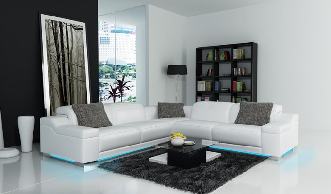 Ledersofa mit USB Sofa Couch Wohnlandschaft Ecksofa Eck Garnitur Design K5002B