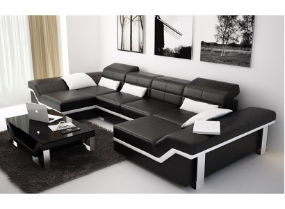 Ledersofa Sofa Couch Wohnlandschaft Ecksofa Garnitur Design Modern Sofa mit USB