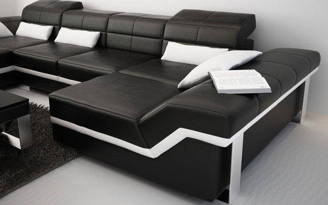 Ledersofa Sofa Couch Wohnlandschaft Ecksofa Garnitur Design Modern Sofa mit USB