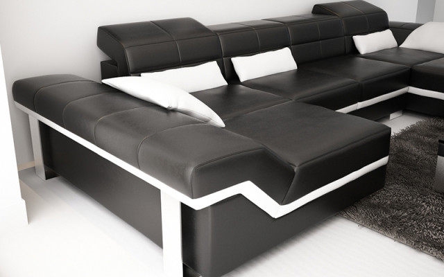 Ledersofa Sofa Couch Wohnlandschaft Ecksofa Garnitur Design Modern Sofa mit USB