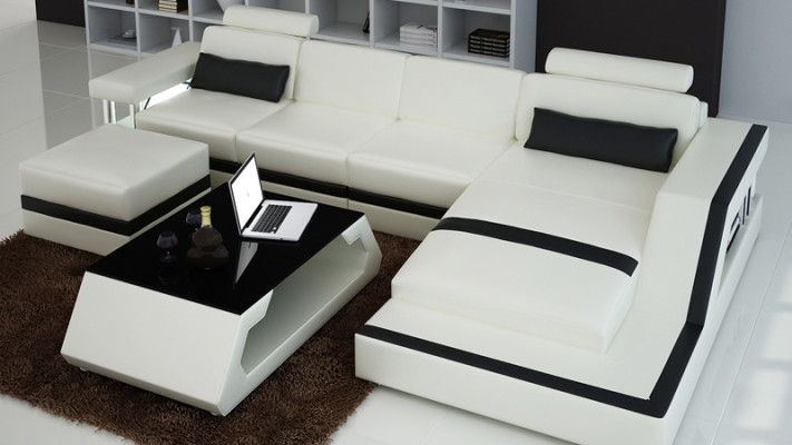 Ledersofa Couch Wohnlandschaft Ecksofa Eck Garnitur Design Modern Sofa mit USB