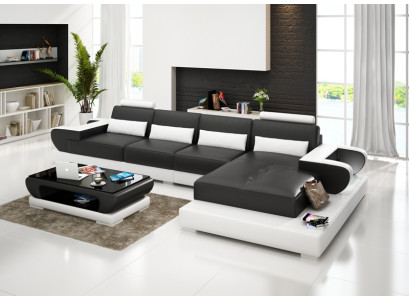 Ledersofa Couch Wohnlandschaft Ecksofa Eck Garnitur Design Sofa USB G8003C Neu