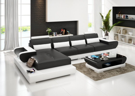 Ledersofa Couch Wohnlandschaft Ecksofa Eck Garnitur Design Sofa USB G8003C Neu
