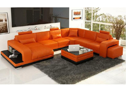 Wohnlandschaft Couch Polster Eck Garnitur Designer Ledersofa Big Sofa mit USB