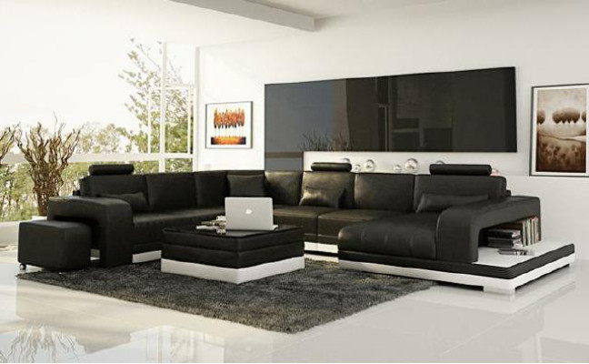 Wohnlandschaft Couch Polster Eck Garnitur Designer Ledersofa Big Sofa mit USB