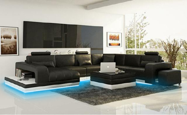 Wohnlandschaft Couch Polster Eck Garnitur Designer Ledersofa Big Sofa mit USB
