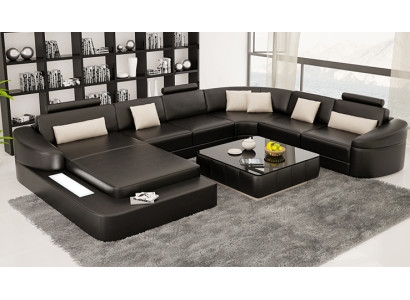 Wohnlandschaft Couch Polster Eck Garnitur Designer Ledersofa Big Sofa LED USB