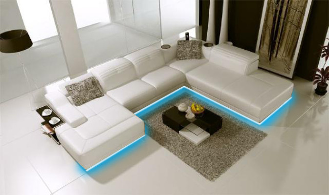 Wohnlandschaft Couch Polster Eck Garnitur Designer Ledersofa Big Sofa mit USB