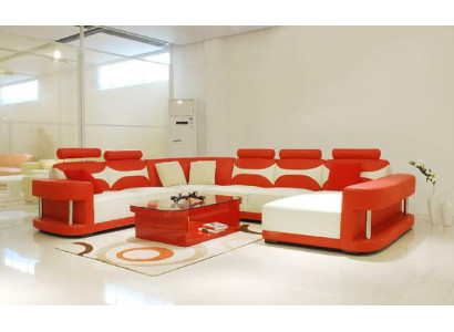 Ledersofa Polster Sitz Couch Garnitur Ecksofa Sofa Couch Wohnlandschaft mit USB