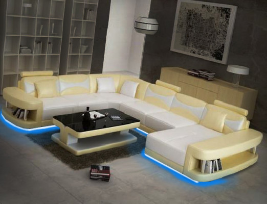 Ledersofa Polster Sitz Couch Garnitur Ecksofa Sofa Couch Wohnlandschaft mit USB