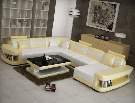 Ledersofa Polster Sitz Couch Garnitur Ecksofa Sofa Couch Wohnlandschaft mit USB