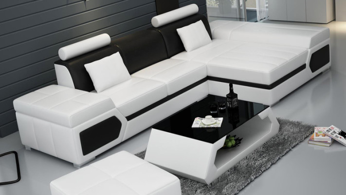 Ledersofa Sofa USB Wohnlandschaft Ecksofa Garnitur Couch Design Garnitur K5013D