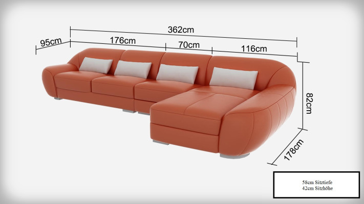 Ledersofa Couch Wohnlandschaft Ecksofa Eck Garnitur Design Modern Sofa G8022C