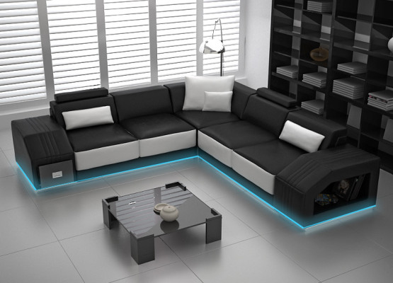 Ledersofa Couch Wohnlandschaft Ecksofa Eck Garnitur Design Modern Sofa L6003B
