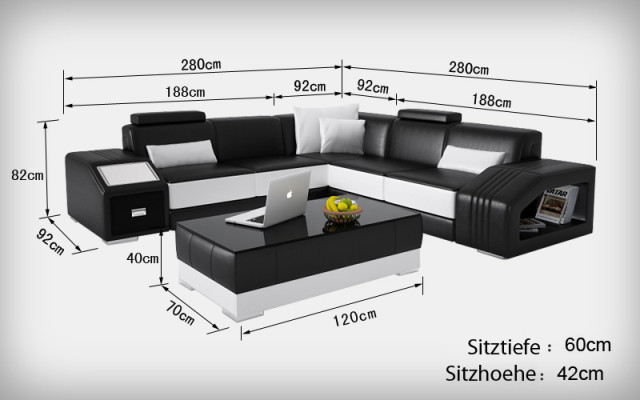 Ledersofa Couch Wohnlandschaft Ecksofa Eck Garnitur Design Modern Sofa L6003B
