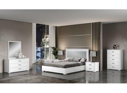 Schlafzimmer Bett Nachttisch Kommode Spiegel Garnitur Gruppe Holz Weiß Set 6tlg.