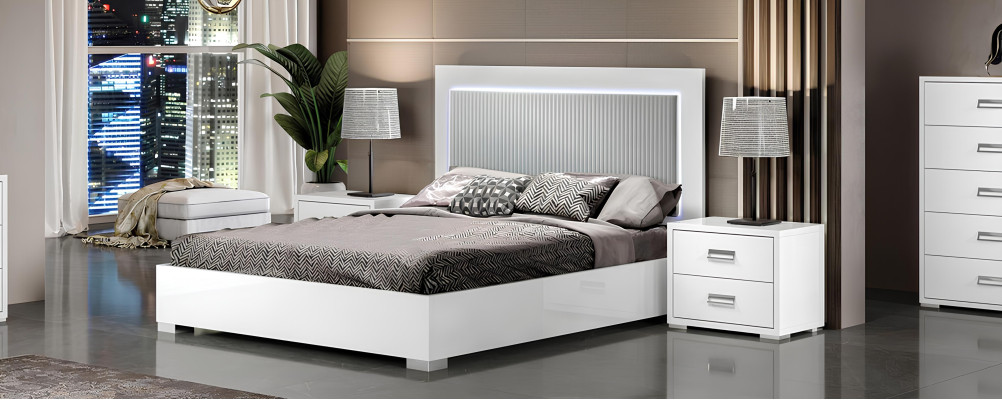 Schlafzimmer Bett Nachttisch Kommode Spiegel Garnitur Gruppe Holz Weiß Set 6tlg.