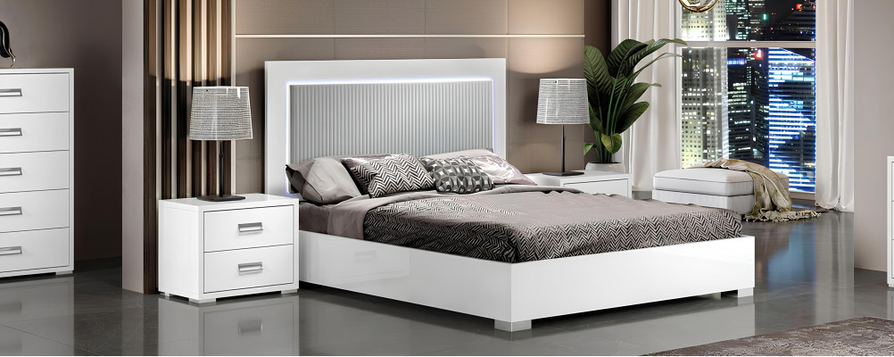 Schlafzimmer Bett Nachttisch Kommode Spiegel Garnitur Gruppe Holz Weiß Set 6tlg.