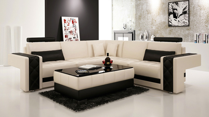 Ledersofa Couch Wohnlandschaft Ecksofa Eck Garnitur Design Modern Sofa L6010B