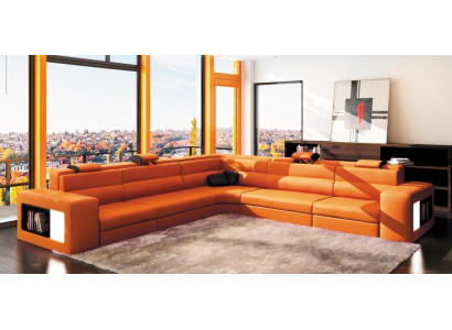 Ledersofa Sofa mit USB Ecksofa Sitz Polster Wohnlandschaft XXL Big Weiden Orange