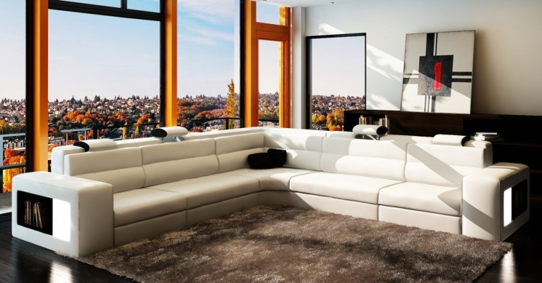 Ledersofa Sofa mit USB Ecksofa Sitz Polster Wohnlandschaft XXL Big Weiden Orange