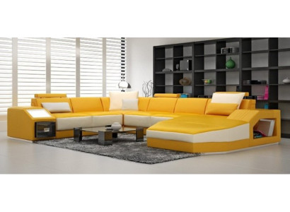 Ledersofa Ecksofa Big Sofa Sofa mit USB Polster Eck Wohnlandschaft mit Licht Neu