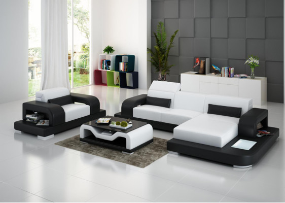 Ledersofa Wohnlandschaft Ecksofa L-förmig 1 Sitzer Garnitur Modern Sofa mit USB