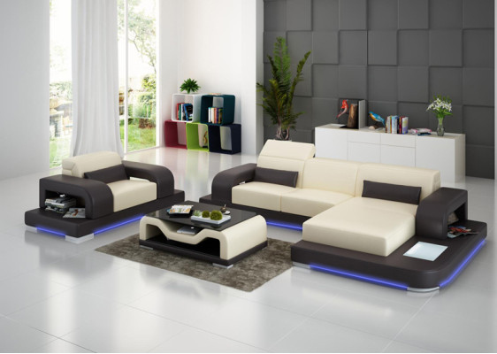 Ledersofa Wohnlandschaft Ecksofa L-förmig 1 Sitzer Garnitur Modern Sofa mit USB