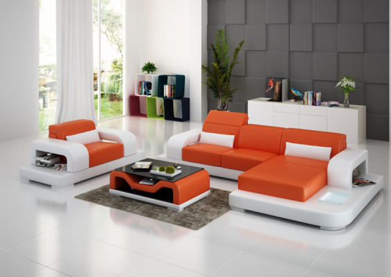 Ledersofa Wohnlandschaft Ecksofa L-förmig 1 Sitzer Garnitur Modern Sofa mit USB